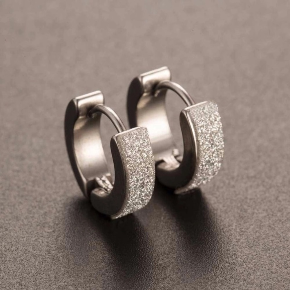 NEW!๐๐PUNK HOOPS! SPARKLE!๐๐SILVERY UNISEX MEN - Picture 7 of 8